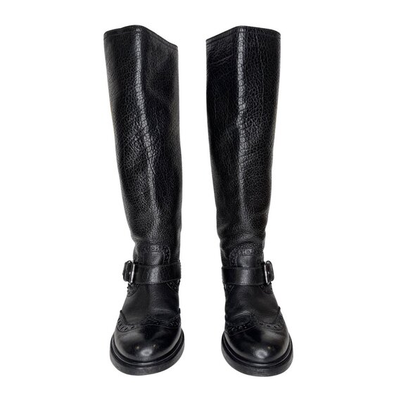 Miu Miu Size 36,5 Riding Boots Black Pebbled Leather - Picture 4 of 11